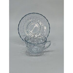 ANCHOR HOCKING Sapphire BLUE BUBBLE CUP & SAUCER SET